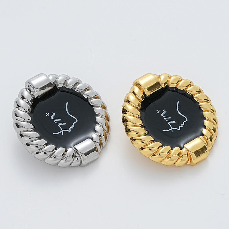 Black Oiled Beauty Head Pattern Rope Edge Metal Button 10pcs