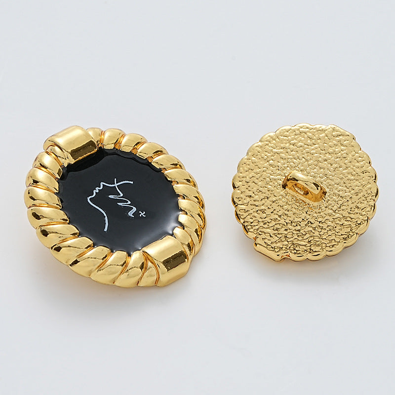 Black Oiled Beauty Head Pattern Rope Edge Metal Button 10pcs Gold