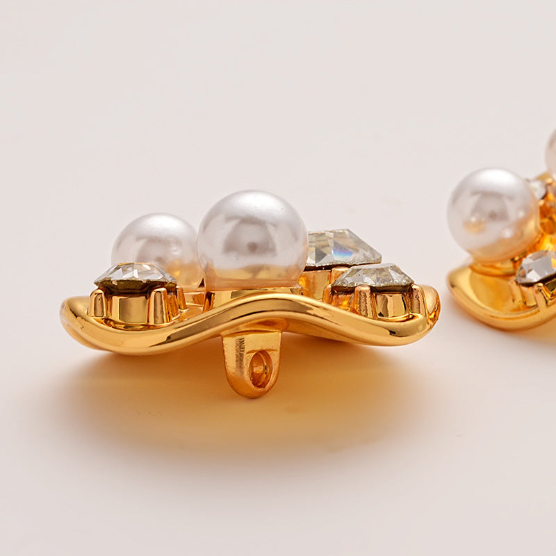 Diamond Pearl-Inlaid Premium Gold Metal Shank Button 5pcs