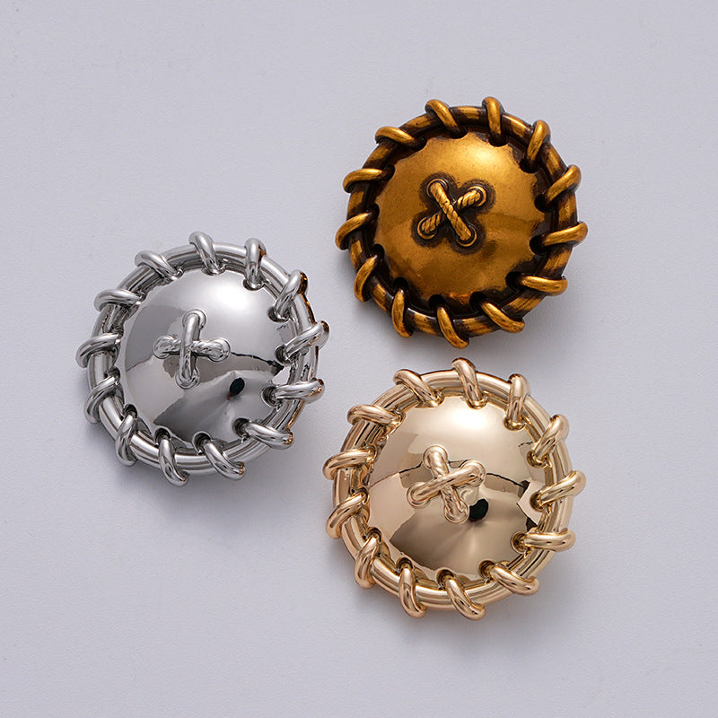 Retro Korean Style Woven Pattern Personality Metal Button 5pcs