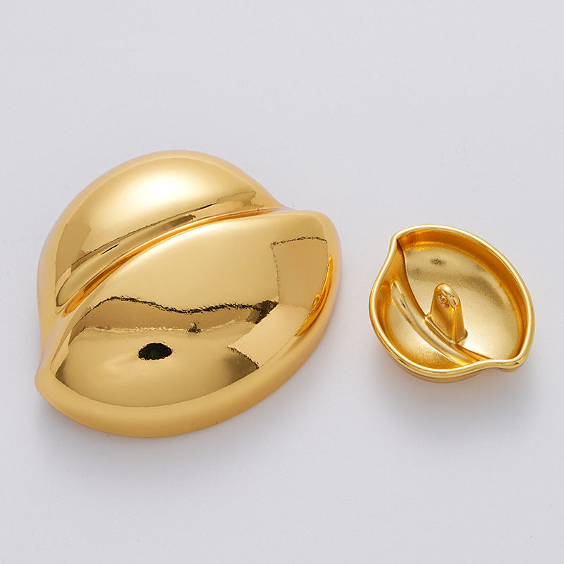 Golden Silver Irregular Clam Shell-Shaped Metal Button 5pcs Gold