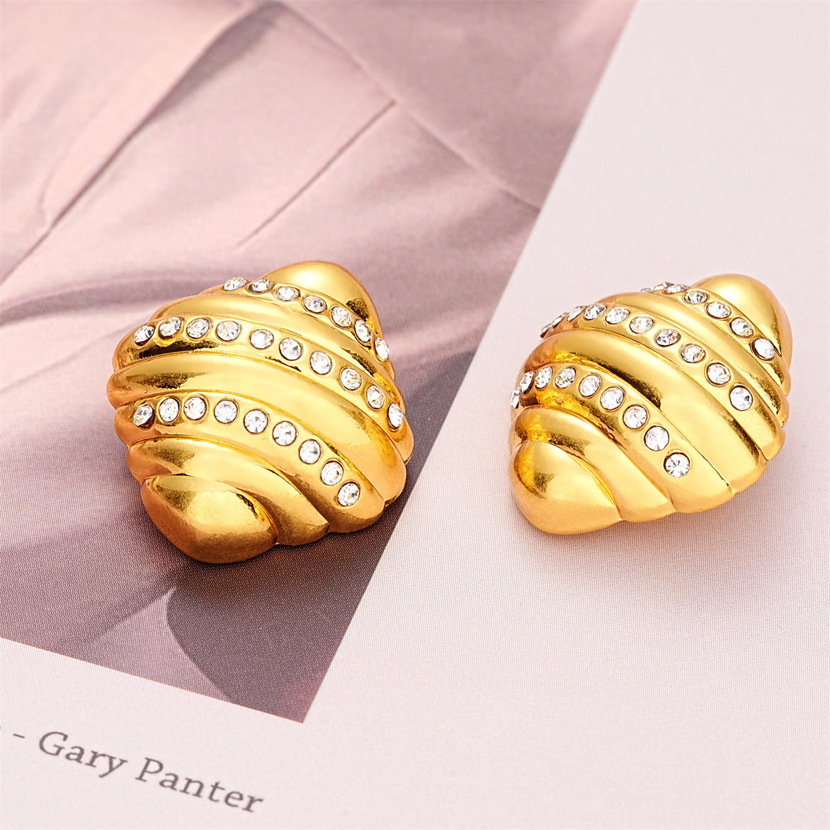 23mm Fashion Croissant Diamond-Inlaid Metal Button 5pcs Gold