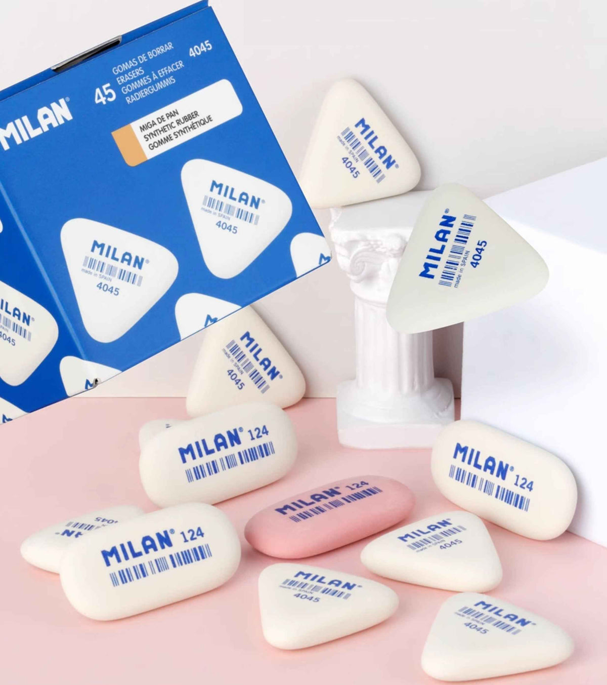 Milan Pencil Eraser 124 Oval/430 Square/4045 Triangle,5 Pack