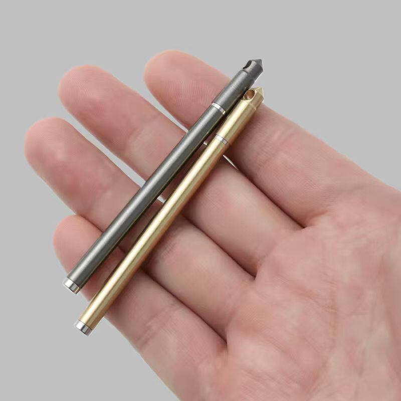 Mini Brass Ballpoint Pen | 0.5mm Black Ink | 8cm Pocket EDC Pen | Includes 2 Refills & Ring Clip