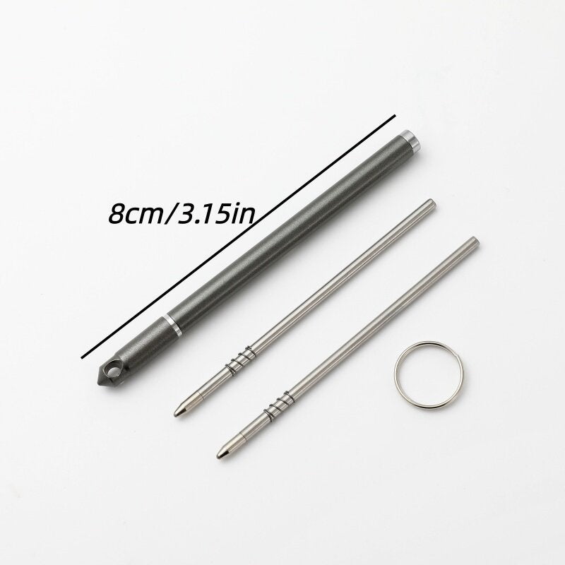 Mini Brass Ballpoint Pen | 0.5mm Black Ink | 8cm Pocket EDC Pen | Includes 2 Refills & Ring Clip