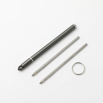 Mini Brass Ballpoint Pen | 0.5mm Black Ink | 8cm Pocket EDC Pen | Includes 2 Refills & Ring Clip Grey