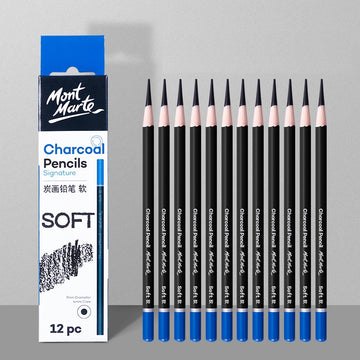 Mont Marte Charcoal Pencils | 12-Piece Wooden Set | 4mm Core | Soft, Medium or Hard Grade for Sketching & Fine Art Soft