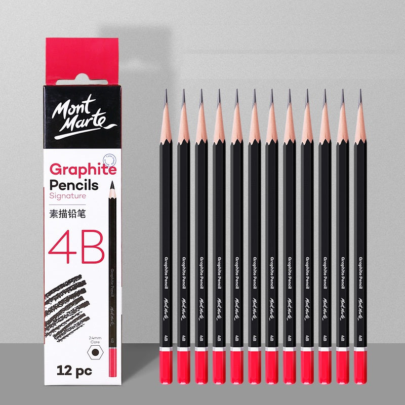 Mont Marte 12-Piece Wooden Sketch Pencil Set | 4mm Lead | Grades 3H to 10B | Drawing & Shading Pencils for Artists 4B