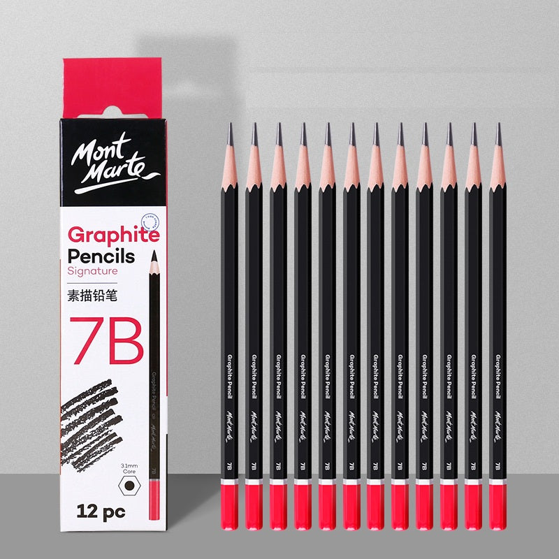 Mont Marte 12-Piece Wooden Sketch Pencil Set | 4mm Lead | Grades 3H to 10B | Drawing & Shading Pencils for Artists 7B