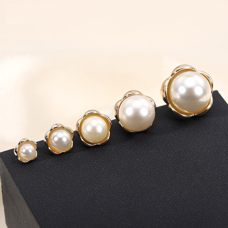 9-21mm Plastic Electroplated Flower Pearl Buttons 30pcs