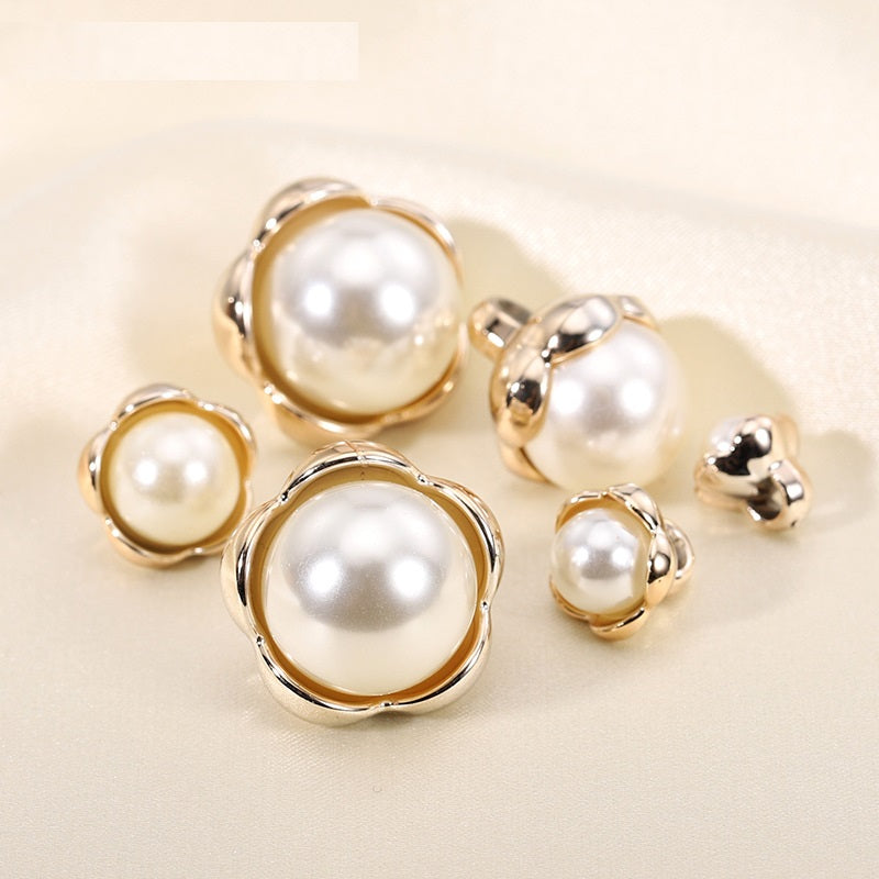 9-21mm Plastic Electroplated Flower Pearl Buttons 30pcs
