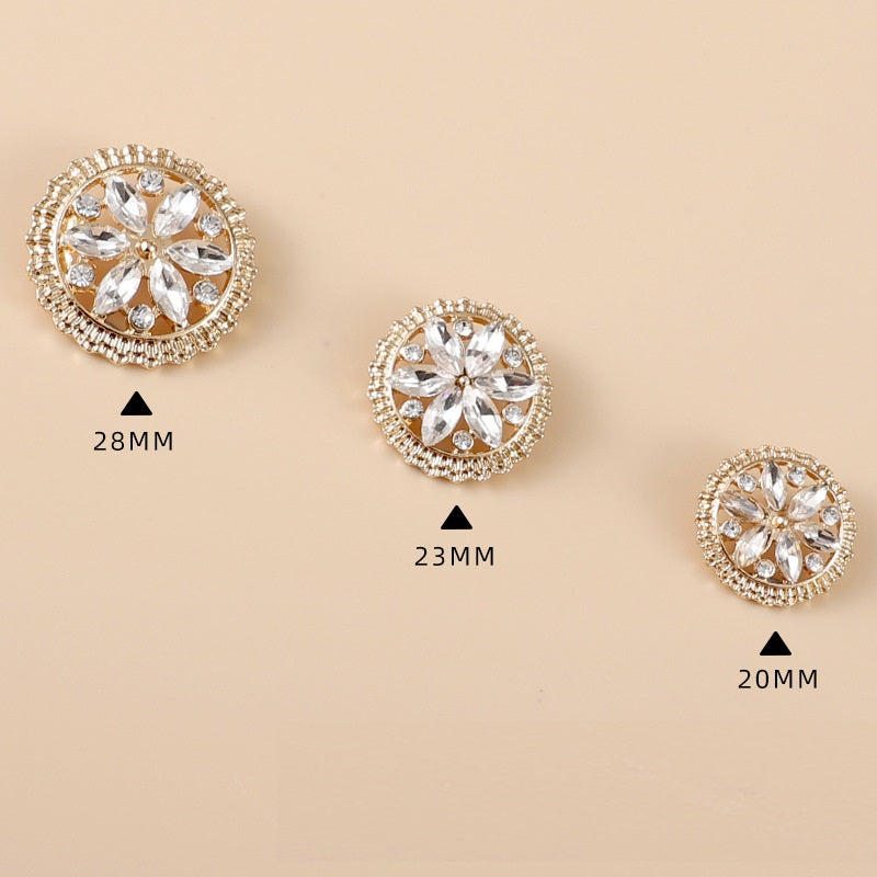 20-28mm Round Flower Rhinestone Metal Shank Buttons 10pcs