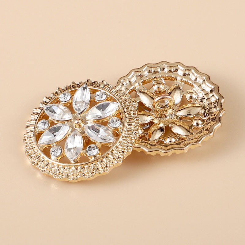 20-28mm Round Flower Rhinestone Metal Shank Buttons 10pcs Gold