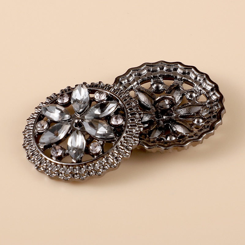 20-28mm Round Flower Rhinestone Metal Shank Buttons 10pcs Gun
