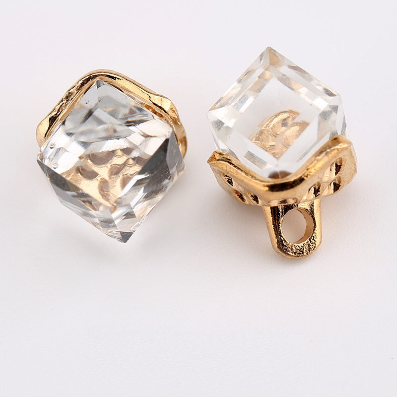 12mm Square Crystal Glass Decorative Mini Buttons 10pcs White
