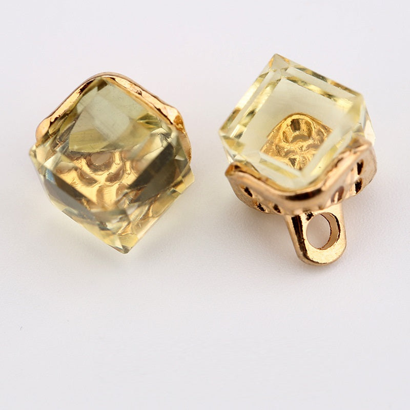 12mm Square Crystal Glass Decorative Mini Buttons 10pcs Yellow