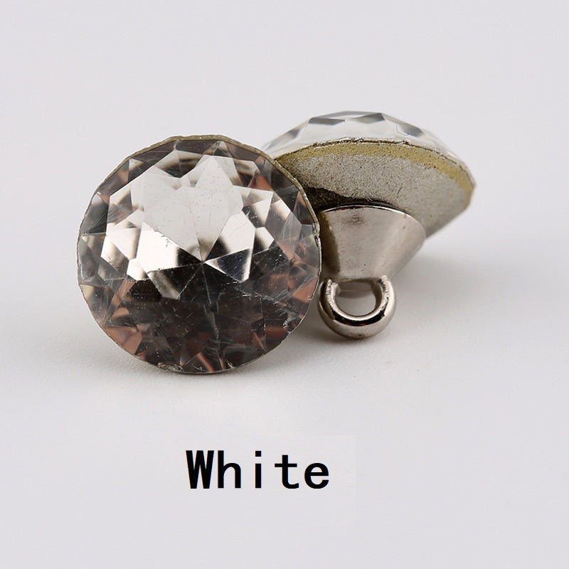 10-12mm Crystal Clear Glass Buttons Multi-Faceted 10pcs White