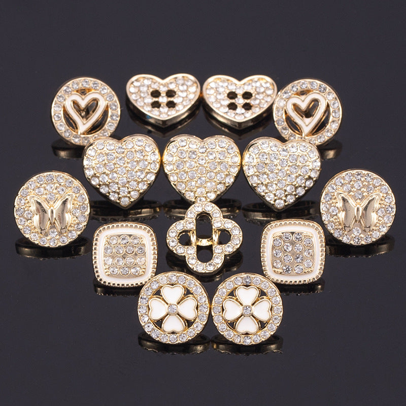 11-13mm Golden Metal Rhinestone Shirt Buttons 70 Pack