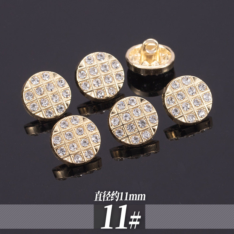 11-13mm Golden Metal Rhinestone Shirt Buttons 70 Pack