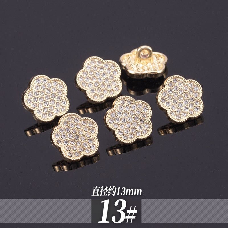 11-13mm Golden Metal Rhinestone Shirt Buttons 70 Pack