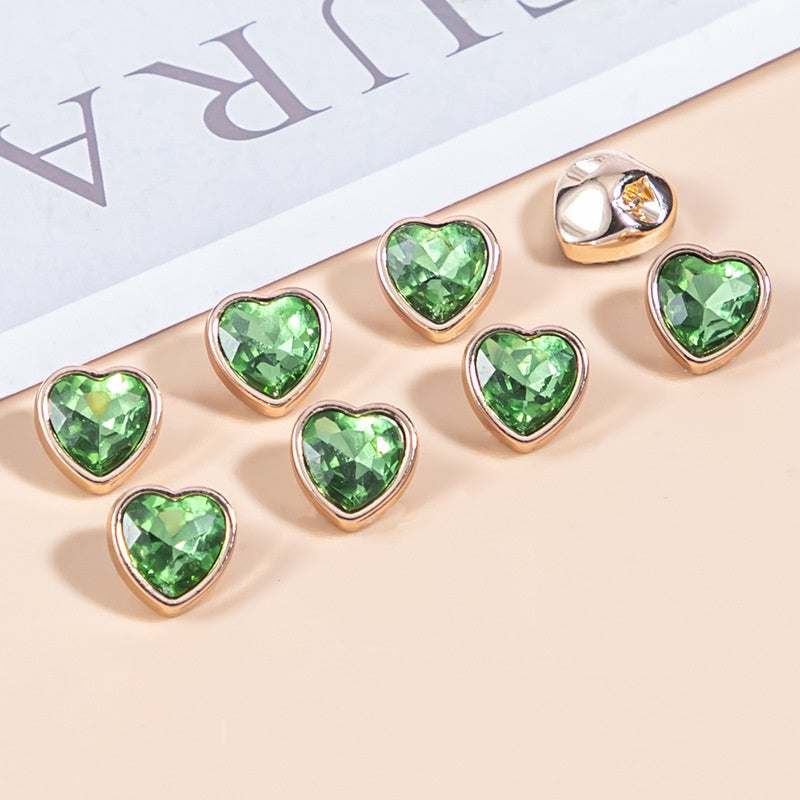 10mm Heart-Shaped Crystal Glass and Metal Shirt Buttons 35 Pack