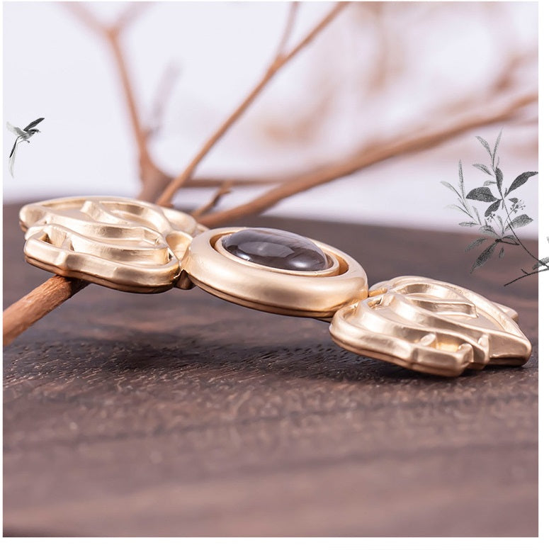 Chinese Cat's Eye Stone Lotus Hanfu Metal Frog Closure 8 Pack
