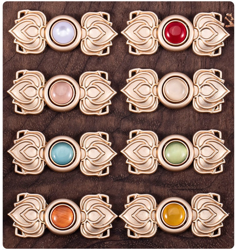 Chinese Cat's Eye Stone Lotus Hanfu Metal Frog Closure 8 Pack C