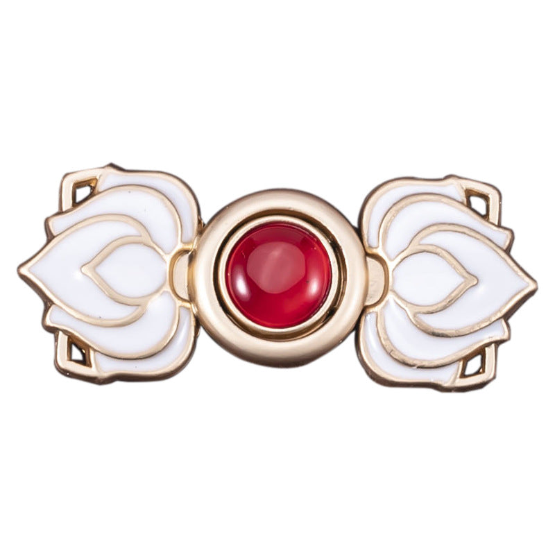 Chinese Cat's Eye Stone Lotus Hanfu Metal Frog Closure 8 Pack
