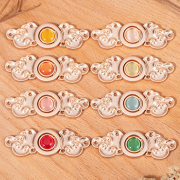 Chinese Antique Cloud Cat's Eye Stone Metal Buttons 8 Pack