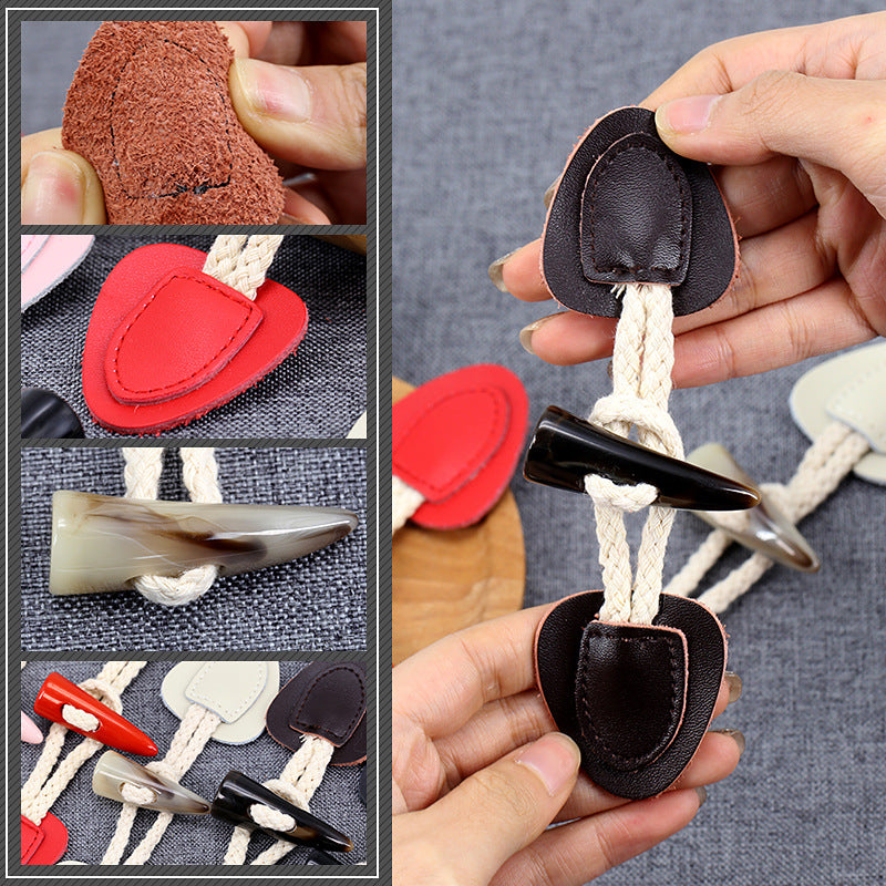 Genuine Leather Horn Toggle Buttons Coat Windbreaker Fasteners 5pcs