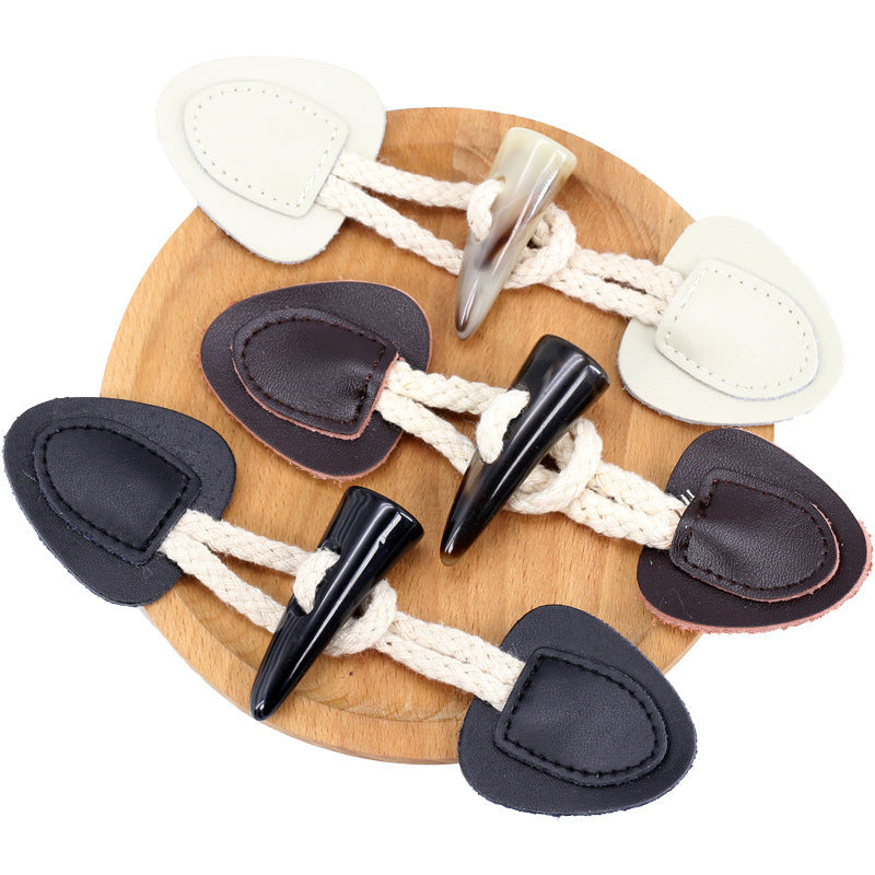 Genuine Leather Horn Toggle Buttons Coat Windbreaker Fasteners 5pcs