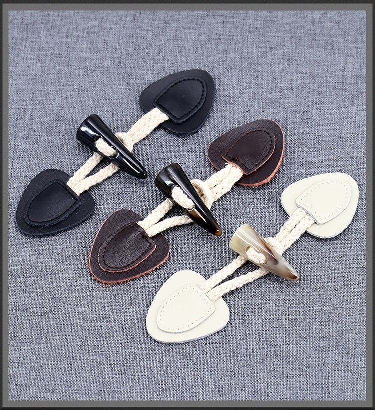 Genuine Leather Horn Toggle Buttons Coat Windbreaker Fasteners 5pcs