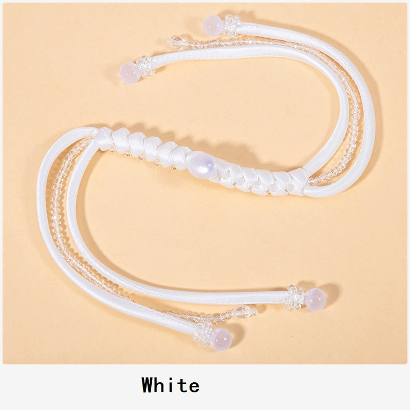40cm Long Snake Knot Crystal Braid Frog Chinese Knot Button 4pcs White