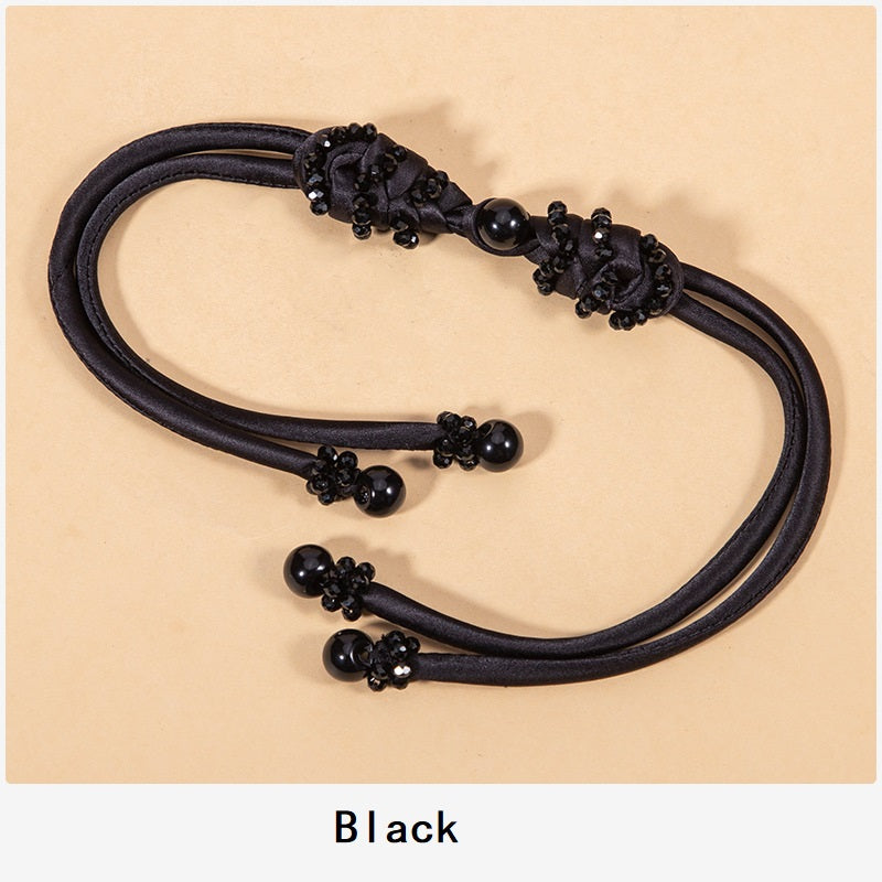 39cm Long-Tailed Pipa Crystal Whip Chinese Knot Button 4pcs Black