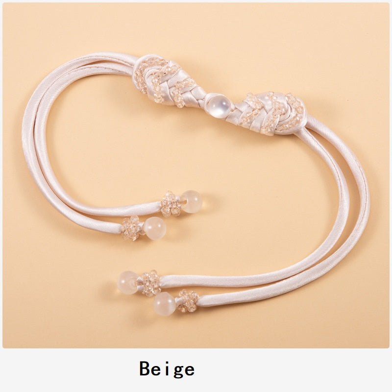 39cm Long-Tailed Pipa Crystal Whip Chinese Knot Button 4pcs Beige
