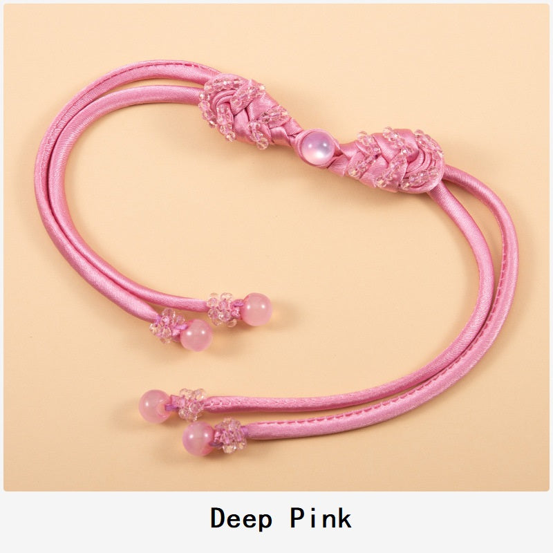 39cm Long-Tailed Pipa Crystal Whip Chinese Knot Button 4pcs Deep Pink