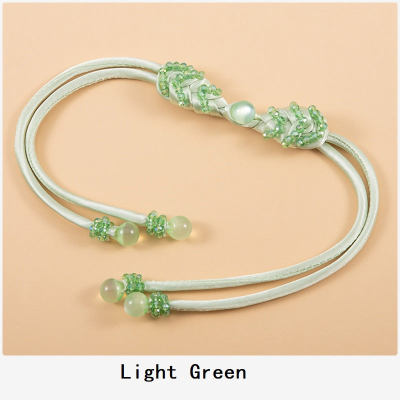 39cm Long-Tailed Pipa Crystal Whip Chinese Knot Button 4pcs Light Green