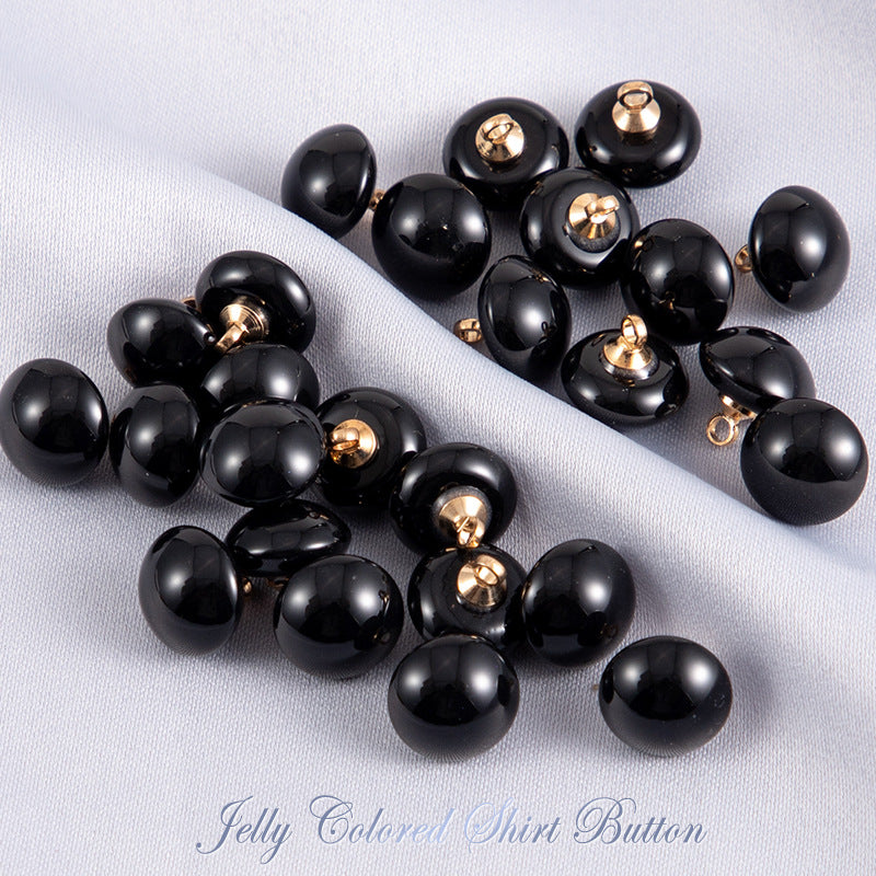10mm Round Jelly-Colored Resin Buttons for Shirts 50pcs Black