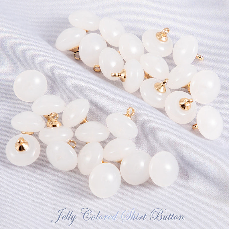 10mm Round Jelly-Colored Resin Buttons for Shirts 50pcs White
