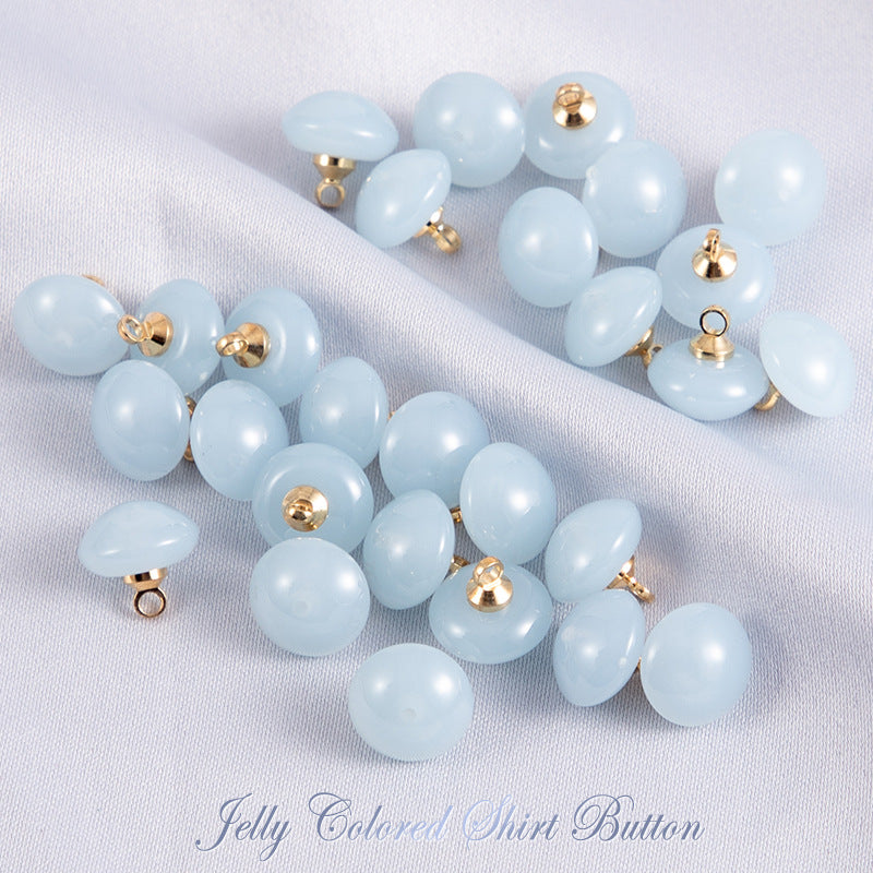 10mm Round Jelly-Colored Resin Buttons for Shirts 50pcs Light Blue
