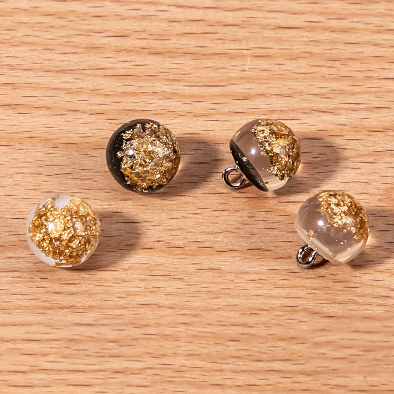 10mm Chinese Gold Foil Resin Pearl Buttons Set of 60