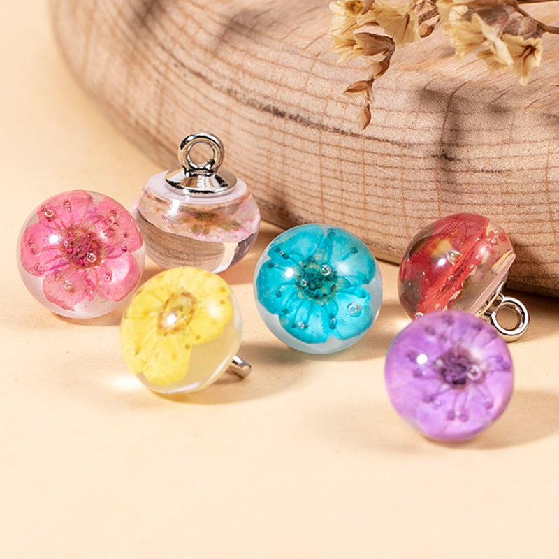 Chinese Resin Dried Flower Transparent Bead Button 8 Pack