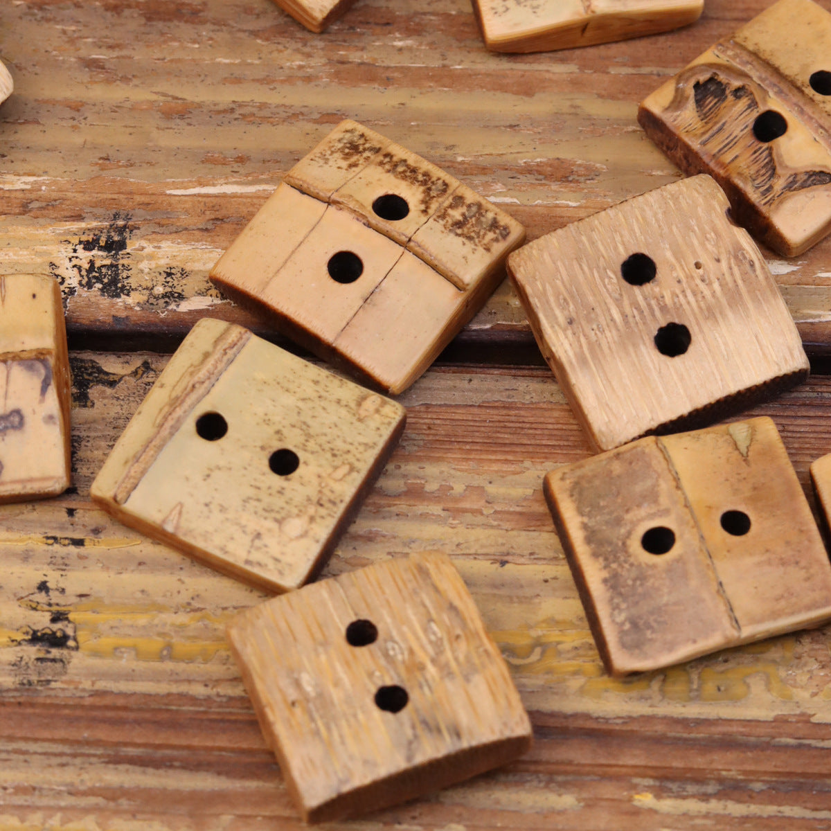 44L Square Original Ecological Natural Bamboo Two-Hole Buttons 10Pcs