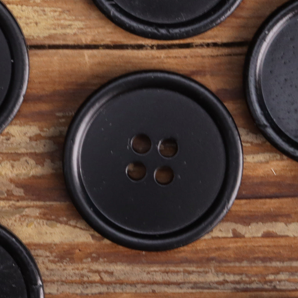 Flat Thin-Edged Four-Hole Black Bovine Bone Buttons 10pcs Black