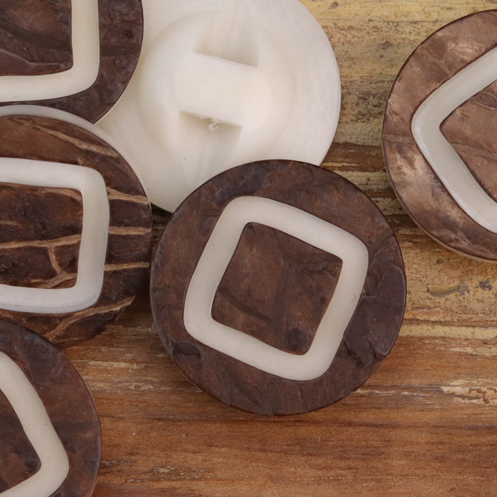 Natural Bark White Wood Grain Corozo Button 20 Pack(4 Sizes) Square