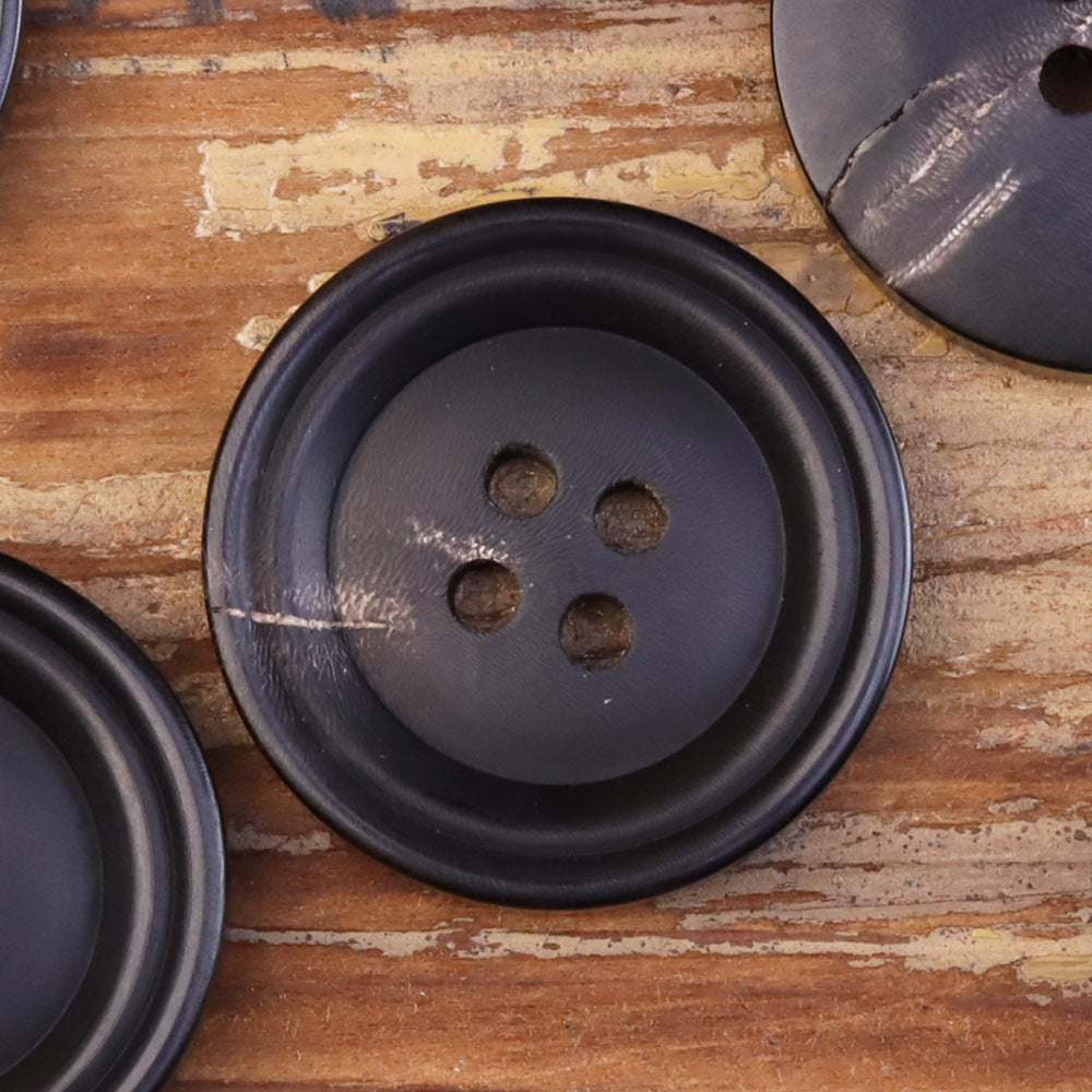 15-25mm Black Coffee Double-Circle Matte Retro Horn Buttons 25 Pack Black
