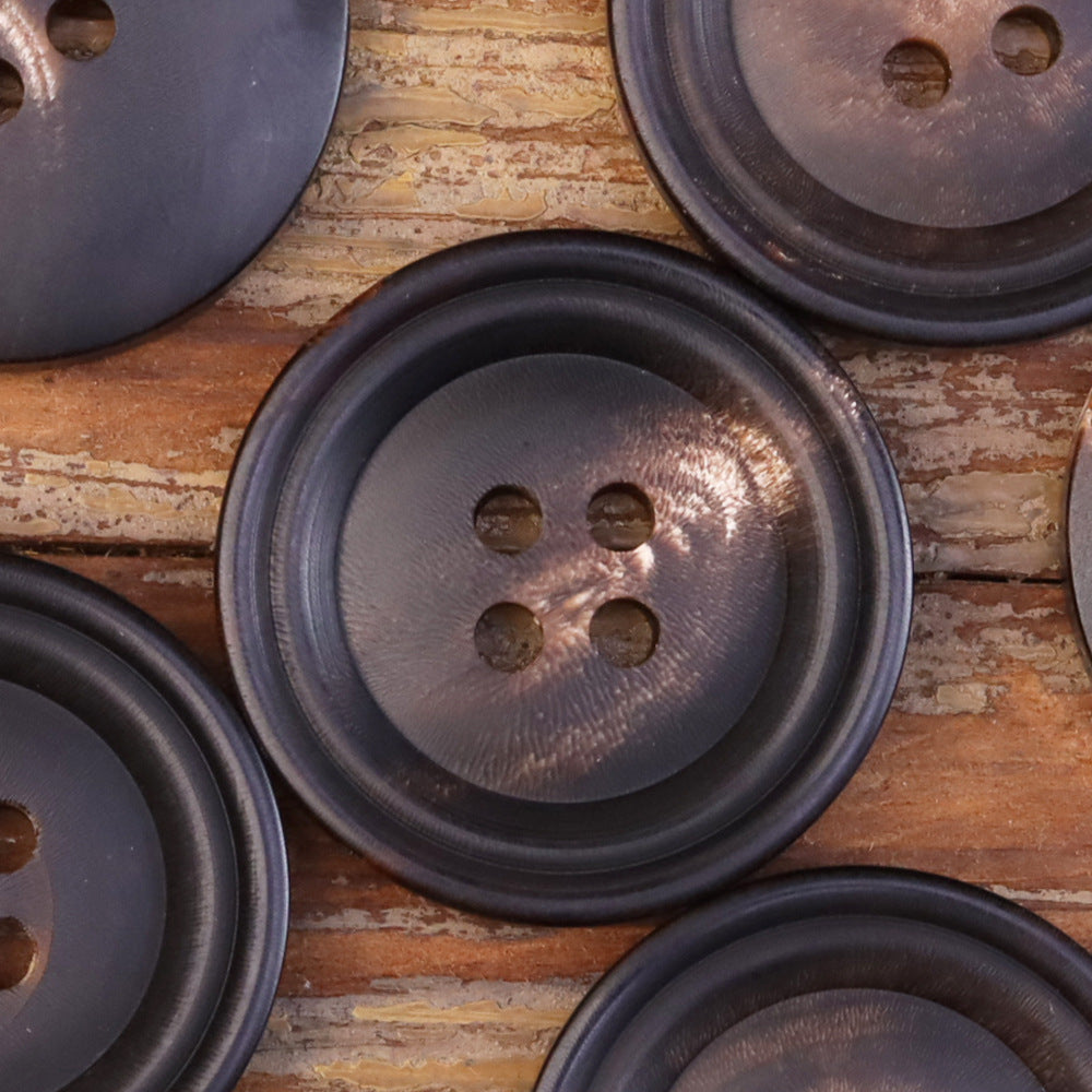 15-25mm Black Coffee Double-Circle Matte Retro Horn Buttons 25 Pack Deep Coffee