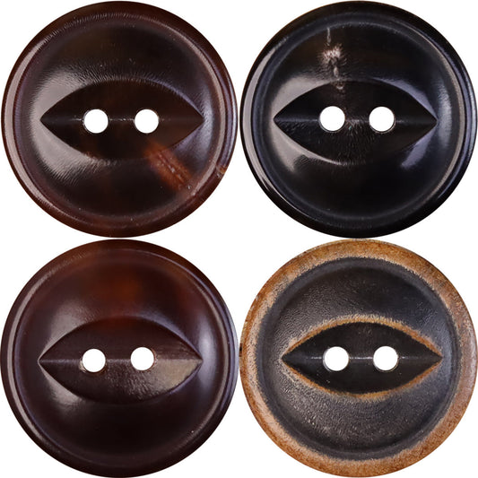 11.5-25mm Burnished Black Coffee Fish-Eye Horn Buttons 30 Pack