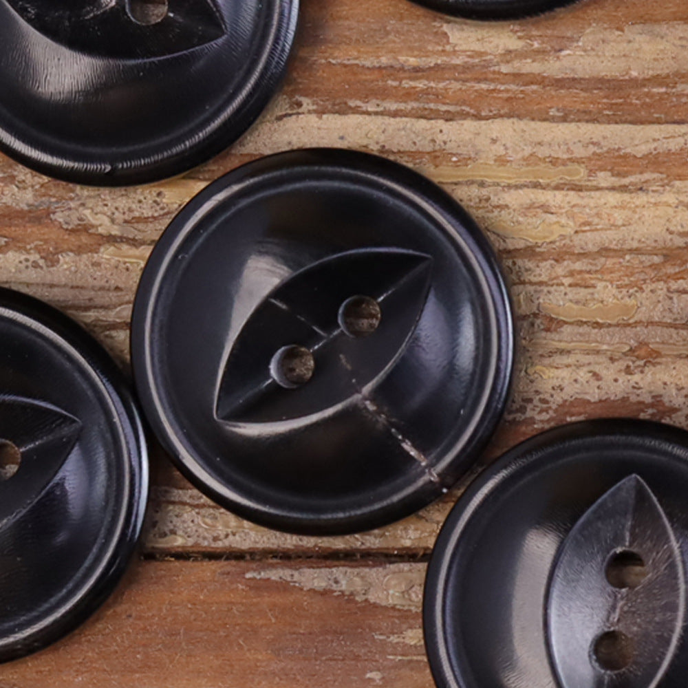 11.5-25mm Burnished Black Coffee Fish-Eye Horn Buttons 30 Pack Black