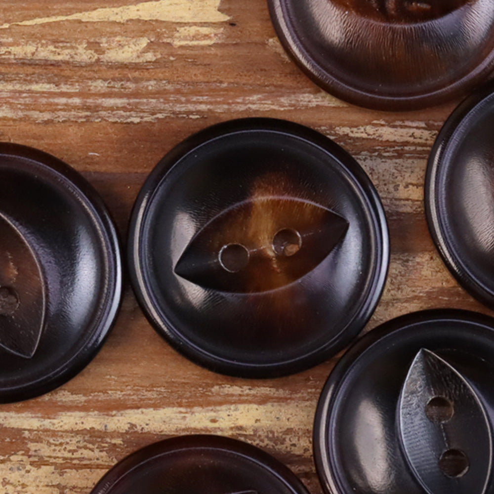 11.5-25mm Burnished Black Coffee Fish-Eye Horn Buttons 30 Pack Deep Coffee